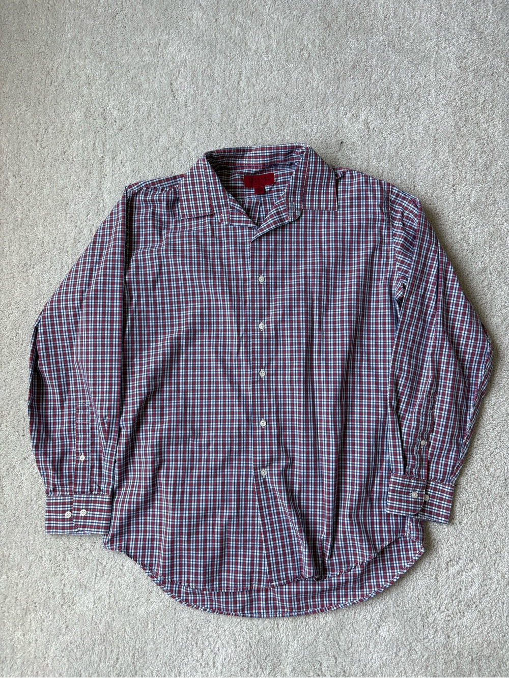 Men's Long-Sleeve Plaid Dress Shirt - Burgundy and Blue